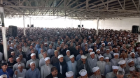 فریاد مرگ بر آمریکا در ترکمن صحرا بعد از نماز بر پیکر شهید امیرحسین دوگونچی